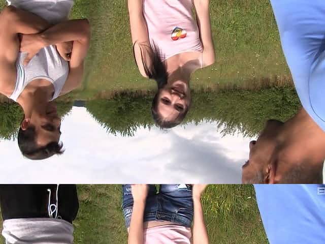 Outdoor MMF threesome with Mia Evans swallowing two loads