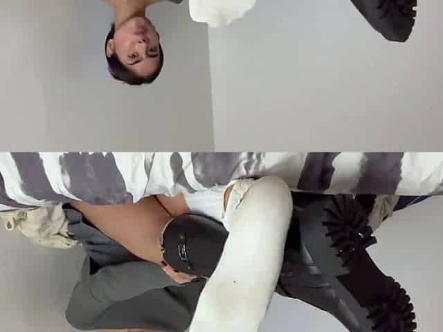 Busty brunette foot fetish and footjob in nylons