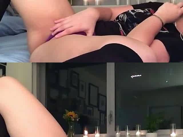 A damsel in dark-hued stockings likes some onanism to