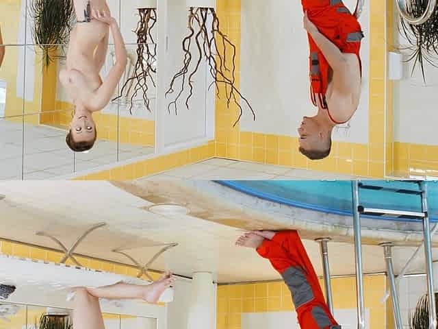 Stacy Cruz has a great time with her partner in the pool.