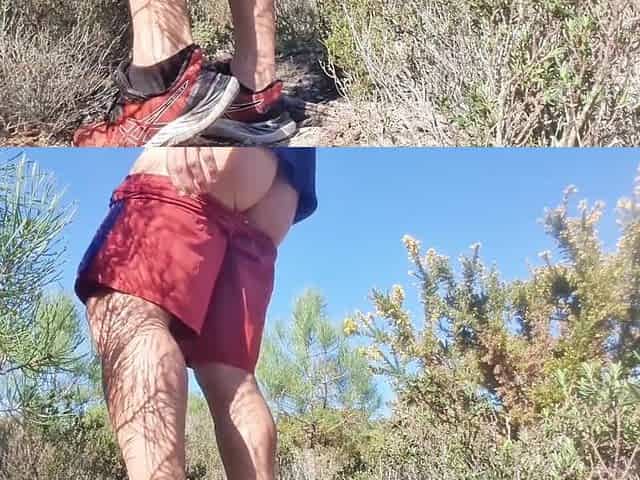 Chap masturbating in a public place on a sunny day nearly gets caught