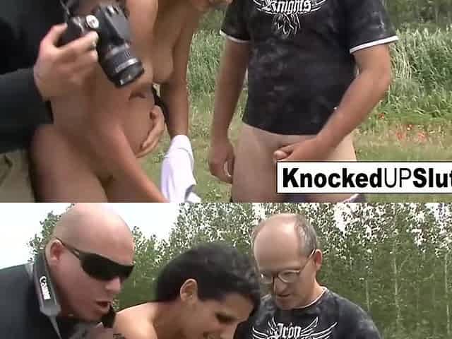 Knocked up floozy takes care of a jock outdoors