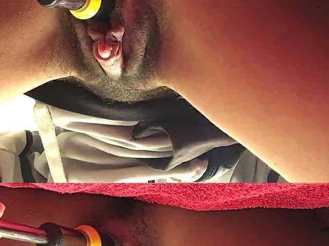 FTM desperatly needs larger thicker vibrator. Bangs self with tool handle.