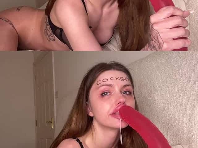 WORTHLESS COCKSLUT RUINS HERSELF FOR PORN, Ultimate sloppy deepthroat and spit play