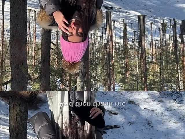 Real Sex in Winter Snowy Forest with Cum in Cunt - Creampie