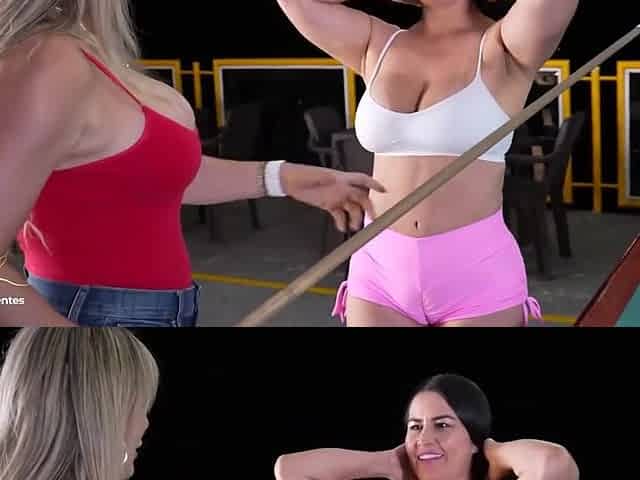 Two Horny Milfs End Up Having Lesbian Sex On A Pool Table With Monique Fuentes