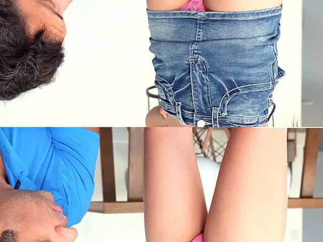 Tiny stepdaughter teen teases stepdad