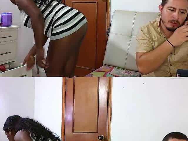 Maid trips and falls on top of boss