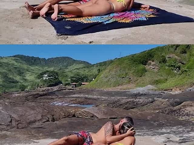 Naughty couple has some fun on the beach with no one around