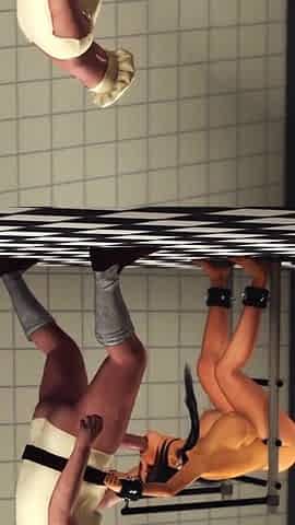 Crazy chef bangs a sexy cuffed brunette with many boobs in prison