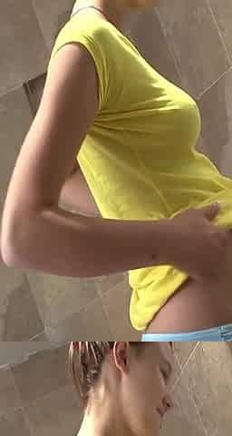 Czech Teen Charlotte Pelucci Oils Up Her Naked Body And Pushes Her Preggo Belly Against Glas