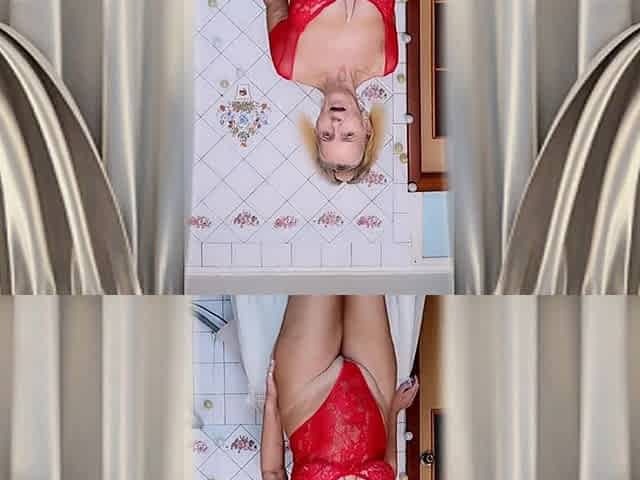 Hot Housewife Lukerya Changes Into a Red Bodysuit and Flirts in the Kitchen