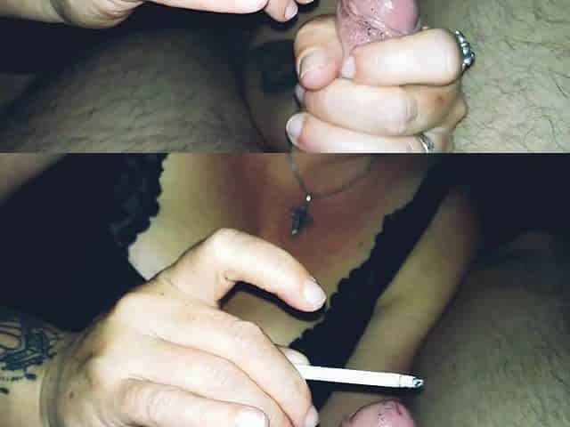 Smokin' cigarette , peehole play