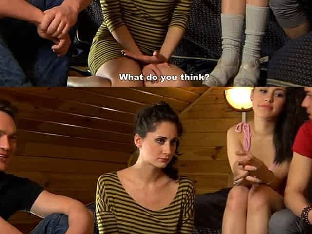 Blonde teen girl PUBLIC sex gangbang
