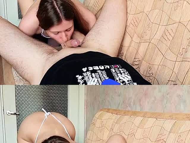 Small titted brunette teen fingering on the bed