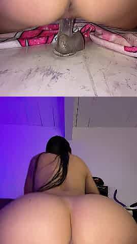 Angel with a large butt rides her sex toy 'coz that babe hasn't drilled in months
