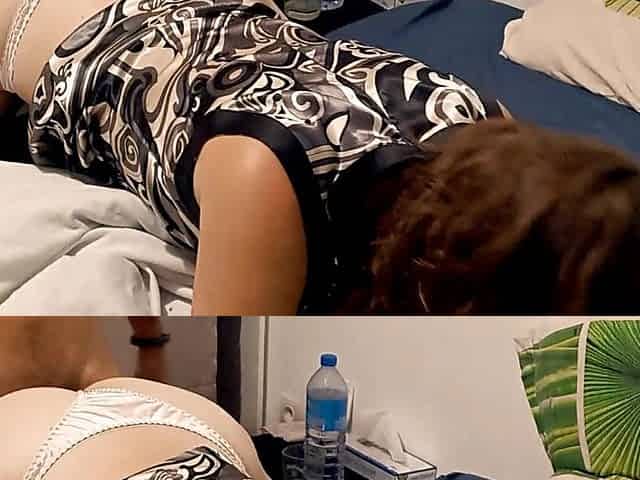 1353 - French Amateur, Doggystyle Fuck, Satin Lingerie, Clothed Sex, Blowjob, Rimjob