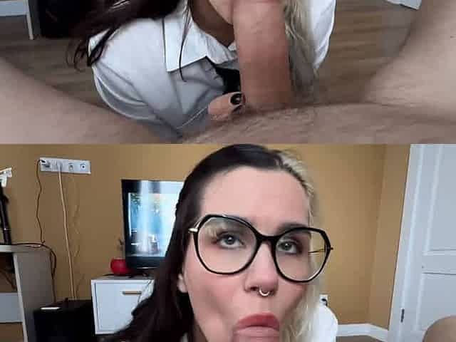 Naughty schoolgirl enjoys deepthroat blowjobs with jism on her face!