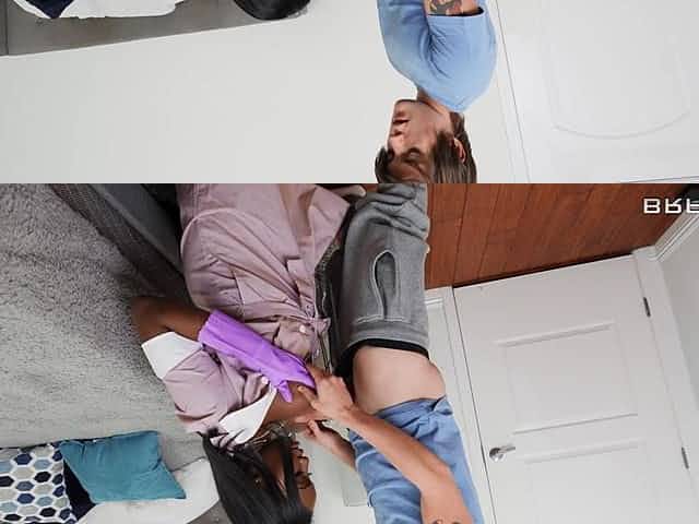 Maid Osa Lovely on her knees is sucking cock