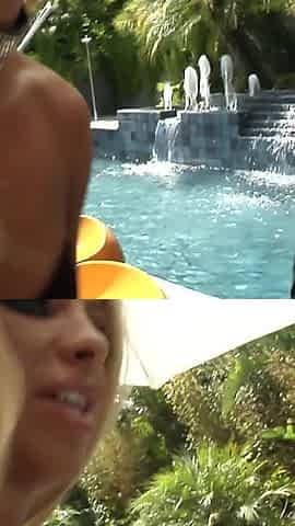 Blonde MILF Teases Brunette's Prolapsing Rosebud Poolside