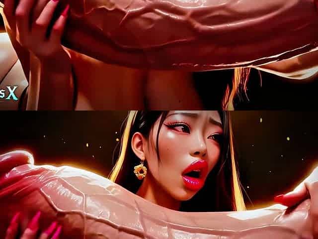 Asian - Thick Koreans - Titfuck & Blowjob Interracial Fucking - Animated Porn
