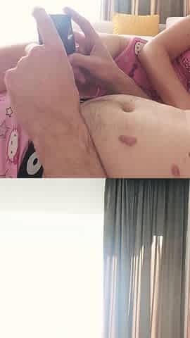 Sexy Brunette in Hello Kitty Outfit Gives Blowjobs and Handjobs.