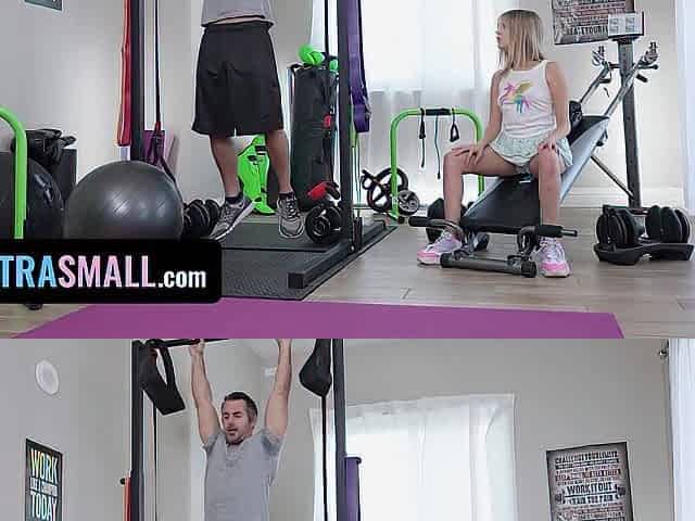 Exxxtra Small - Tiny Stepdaughter Coco Lovelock Gives Stepdaddy A Sloppy Blowjob During Workout