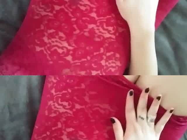 teen in hot red lace plays with her juicy cunt