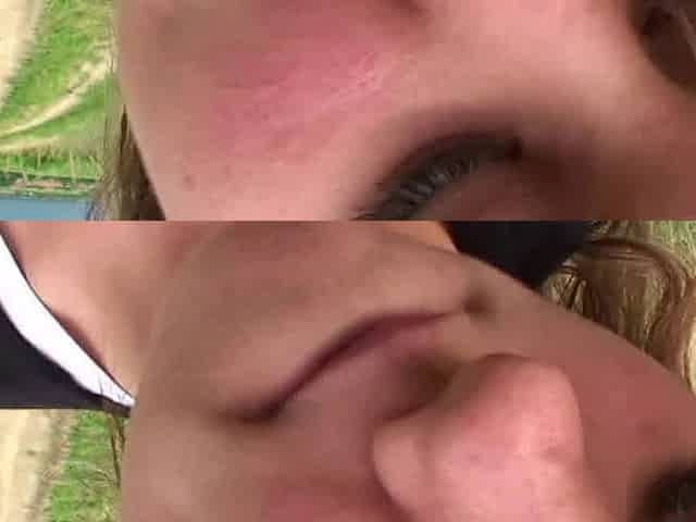 Blond slut gives a Smoking Blowjob outdoors
