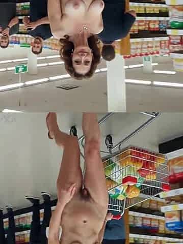 Avid nude mommy in the supermarket