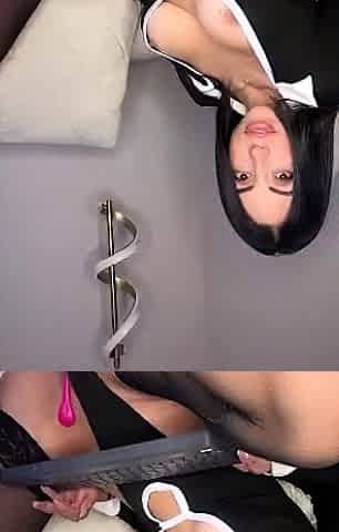 Busty curly brunette with big boobs fucks on couch