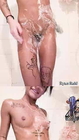 Tiny Ryan Reid brings her wall sex tool to her steamy shower soapy solo enjoyment