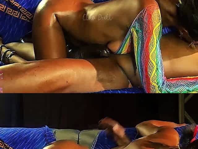 Cowgirl rides obese dick untill sun up!! Cumming over n over on that chocolate wang!!