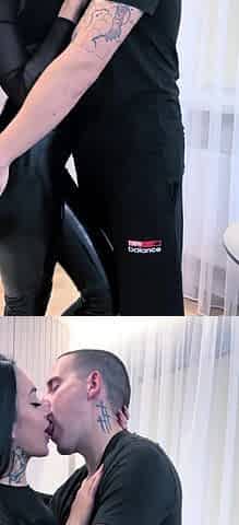 A slutty wife made me cum on her latex leggings