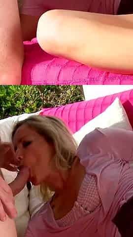 Mature hottie fucked in her asshole outside