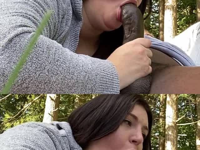 sexy bbw sucking black dick in the woods super head