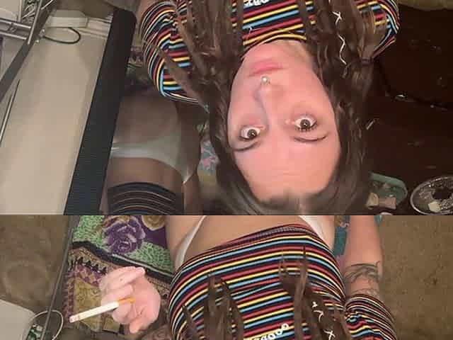 Horny Brunette Smoking and Riding Dildo