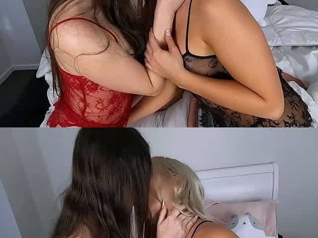 Blonde and brunette lesbians munch their asses