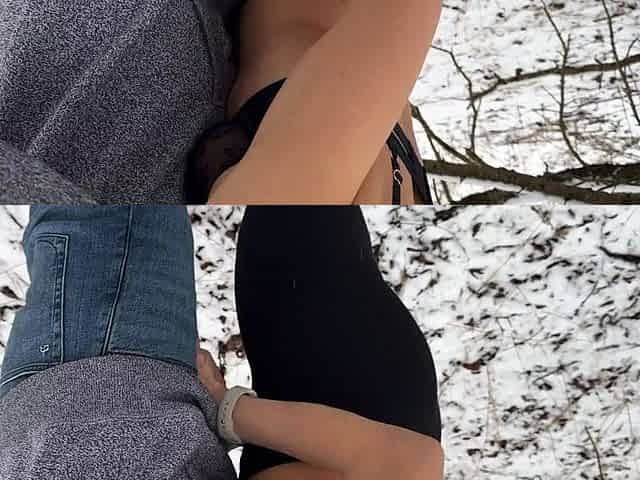 Wife gets huge public double creampie in snow storm from