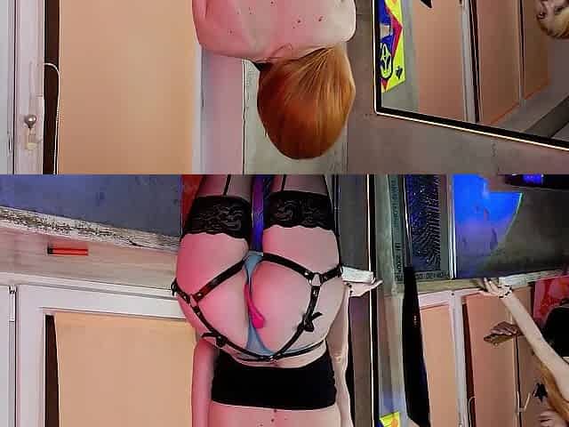 redhead student with beautiful face undresses bare in front of camera showing herself