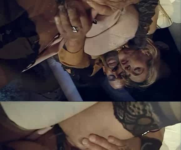 Vintage blonde delivers double penetration group cumshot