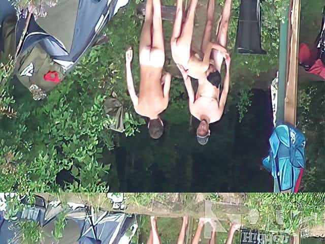 Naked camping with two men and a sexy brunette