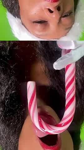 Close-up Candy Cane Lick, Gag and Spit