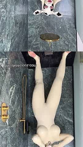 Latex Cow Undressing Under the Shower