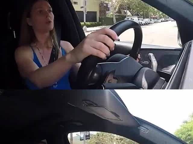 Solo blondie uses hitachi in public car