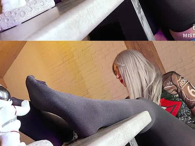 Foot worship my aroma feet in ebony opaque nylons