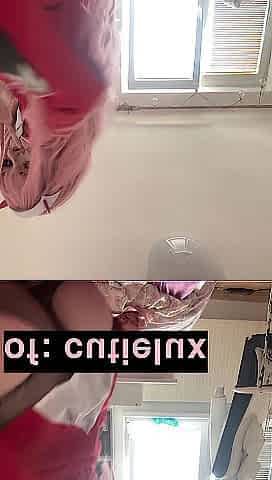 teen egirl cosplayer Zero 2 playing with herself