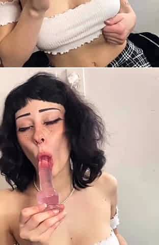 Busty curly brunette with big boobs fucks on couch