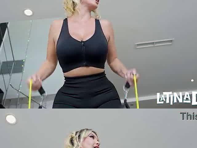 Curvy Blond in Taut Shorts Trains With Her Ripped Instructor at Home