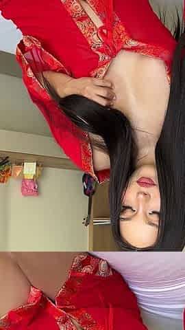 Lonely Japanese Brunette Slips Into a Silky Red Robe After Her Shower and Seduces the Delivery Guy at the Door